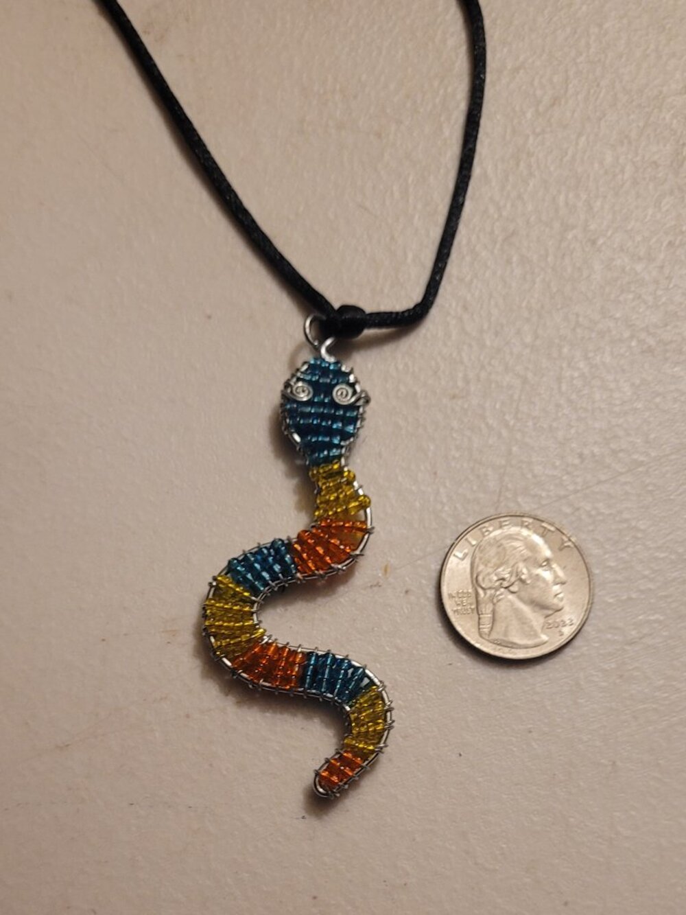 Necklace SNAKE Rainbow Multicolor Beads Metal 14.5 inches Tie Cord Unique BoHo - Picture 10 of 10